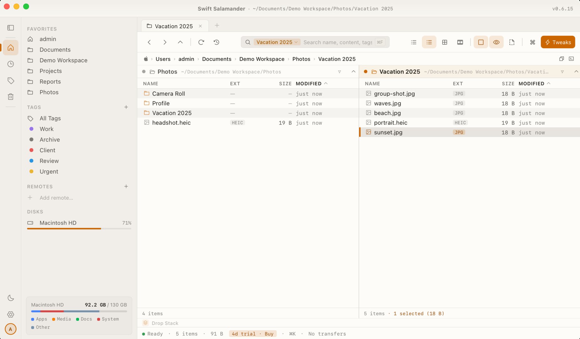 Light theme with orange accent, photos
