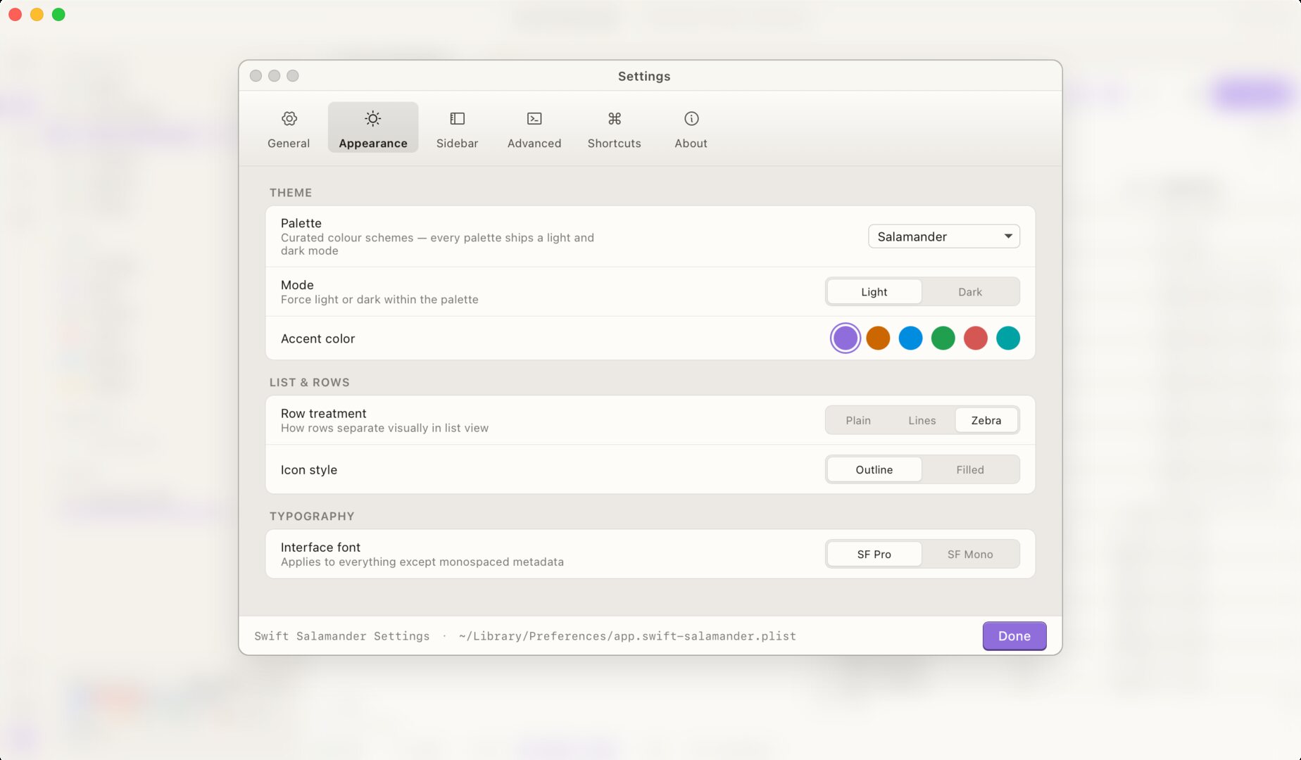 Settings · Appearance