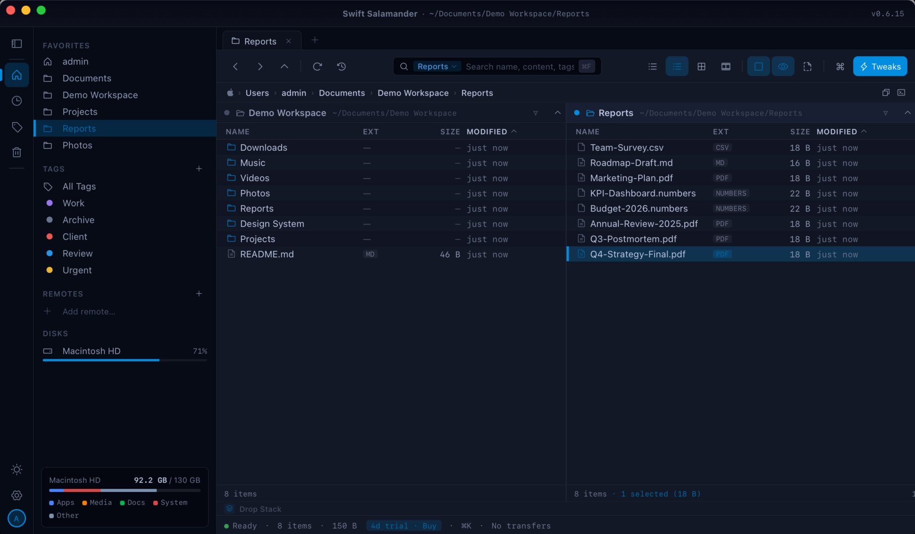 Tokyo Night theme, blue accent