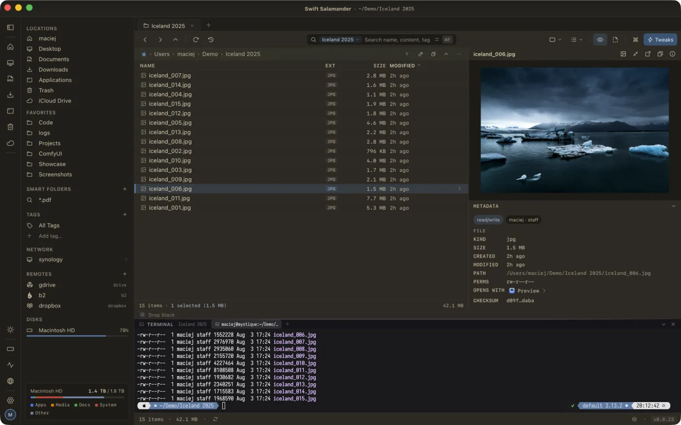 The app in the Gruvbox theme, dark